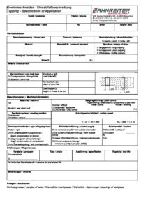 Form for Tapping - Specification of Application | uWin - Distribuidor Oficial em Portugal